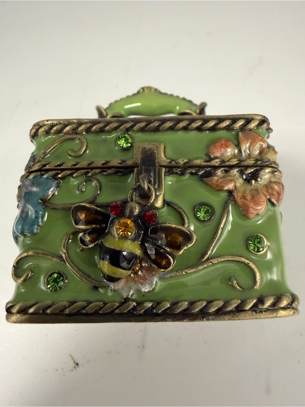 Square Honey Bee Jeweled Enameled Trinket Boxes